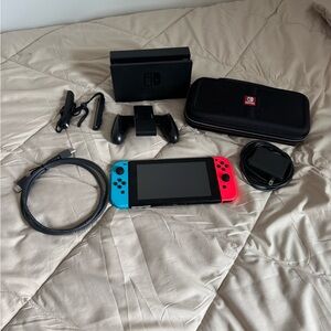 Nintendo Switch with Neon Red and Blue Joy-Con Controllers